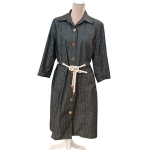 DONCASTER SPORT Womens Pinstripe Button Front Belted Shirt Dress Midi 16 Preppy